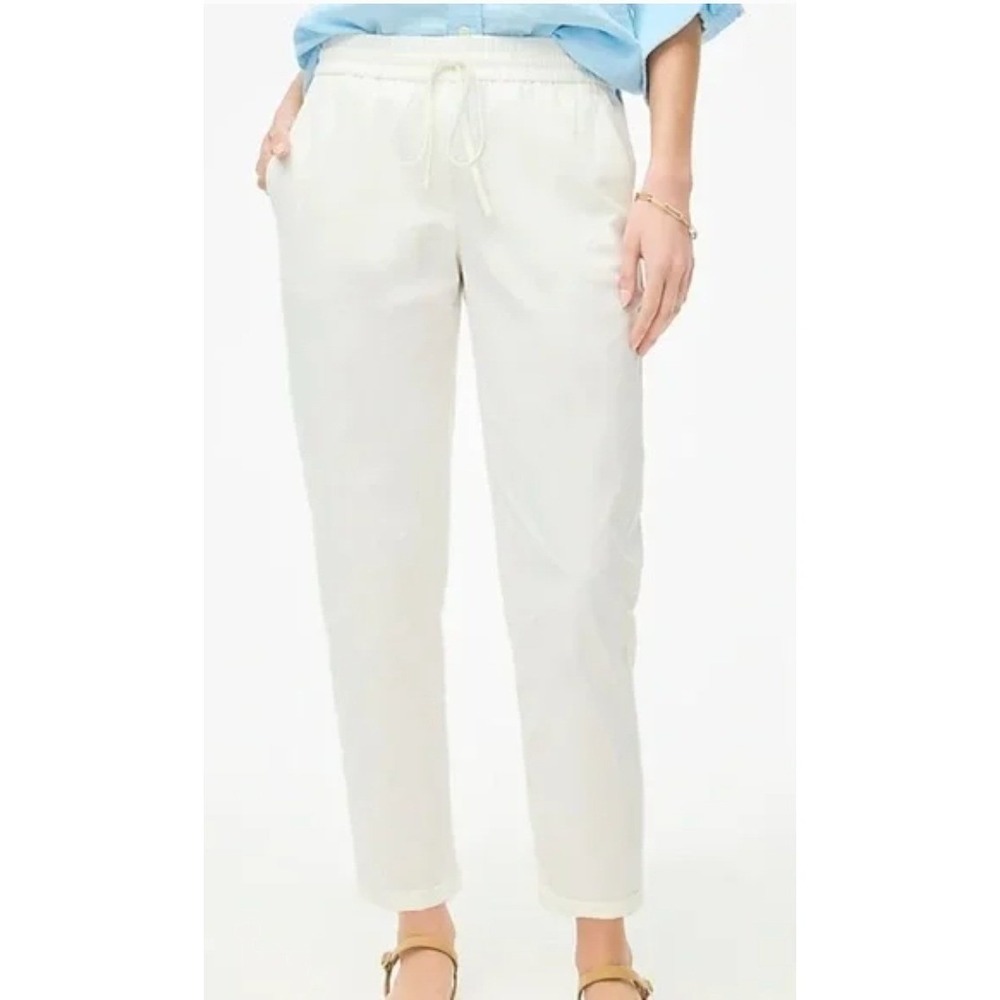 J.Crew Linen Cotton Pants White Drawstring Elastic Waist 6 Minimalist‎ Beachy